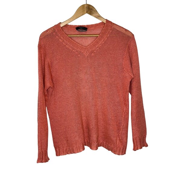 Max Mara Weekend Linen Womens V-Neck Knit Sweater S Coral Size S Small - Picture 2 of 10